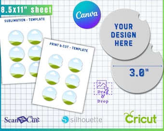 3.0" Car Coaster SVG Template | Canva Car Cup Coaster Drag and Drop | Sublimation & Cut Template | Canva Editable Digital Download Template