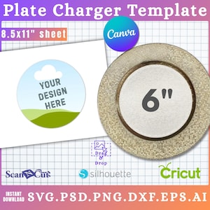 6&quot; Plate Charger Template | Plate Insert Template | Round Charger SVG Template | Round Blank Plate |  PSD, AI, pdf, png, jpg Canva Editable