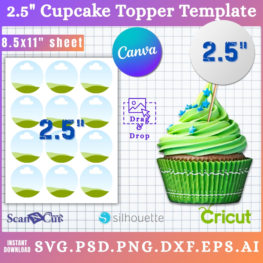 2.5 Inch Cupcake Topper Round Template | Birthday Cake Topper | SVG ...