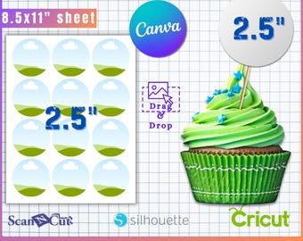 2.5 inch Cupcake Topper Round Template | Birthday Cake Topper | SVG Template | Layered Circle Template | PSD, AI, pdf, png, Canva Editable