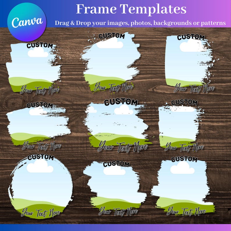 9pc Bootleg Editable Canva Frame Template Bundle | Drag and Drop Canva ...
