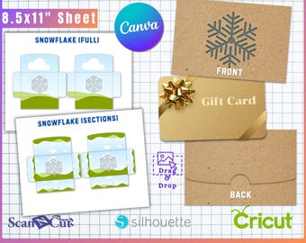 Snowflake Cut Out Gift Card Holder Envelope Template | Easy Edit in Canva | SVG, png, jpg, pdf, PSD format | DIY Gift Card Holder Template