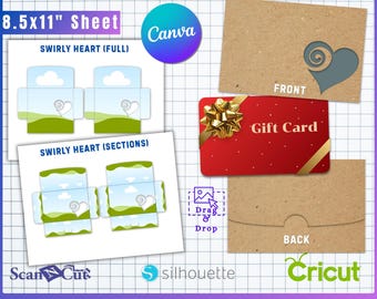 Swirly Heart Cut Out Gift Card Holder Envelope Template | Easy Edit in Canva | SVG, png, jpg, PSD format | DIY Gift Card Holder Template