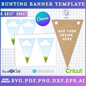 Bunting Banner Template | Bunting Flag Garland | 100% Editable | SVG, Canva, AI, PDF | Laser Cutting File | Cricut Silhouette Sublimation 06