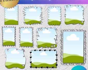 10 Rectangle & Square Doodle Border Canva Frames |  Hand Drawn Border Canva Frames | Squiggle Outline Photo Frames