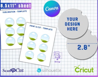 2.8" Car Coaster SVG Template | Canva Car Cup Coaster Drag and Drop | Sublimation & Cut Templates | Canva Editable Digital Download Template