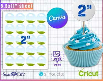 2 Inch Round Cupcake Toppers Template | Birthday Cake Topper | SVG Template | Layered Circle Template | PSD, AI, pdf, png, Canva Editable