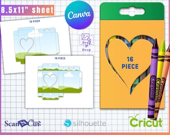 16pc Crayon Box with Heart Cut Out Template | Wax Crayon Box | Wax Color Pen Gift Box |  Party Favor | Personalize School Supplies