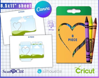 8pc Crayon Box with Heart Cut Out Template | Wax Crayon Box | Wax Color Pen Gift Box |  Party Favor | Personalize School Supplies