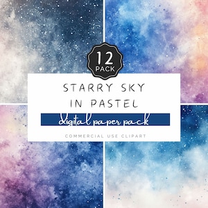 Sternenhimmel in Pastellpapier jpg, Aquarell Textur Hintergrund, helle Sterne am Nachthimmel, Nordlichter, für kommerzielle Nutzung Handwerk | UC302