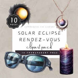 Solar Eclipse Clipart, Celestial Date watching Solar Eclipse with Glasses, Wine, Candles and Purple Single Rose | UC106