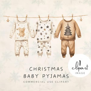 Kerstbabypyjama aan de waslijn png-afbeeldingen, rustieke wasknijpers, babypyjama's, voor digitale print en knutselen | UC105
