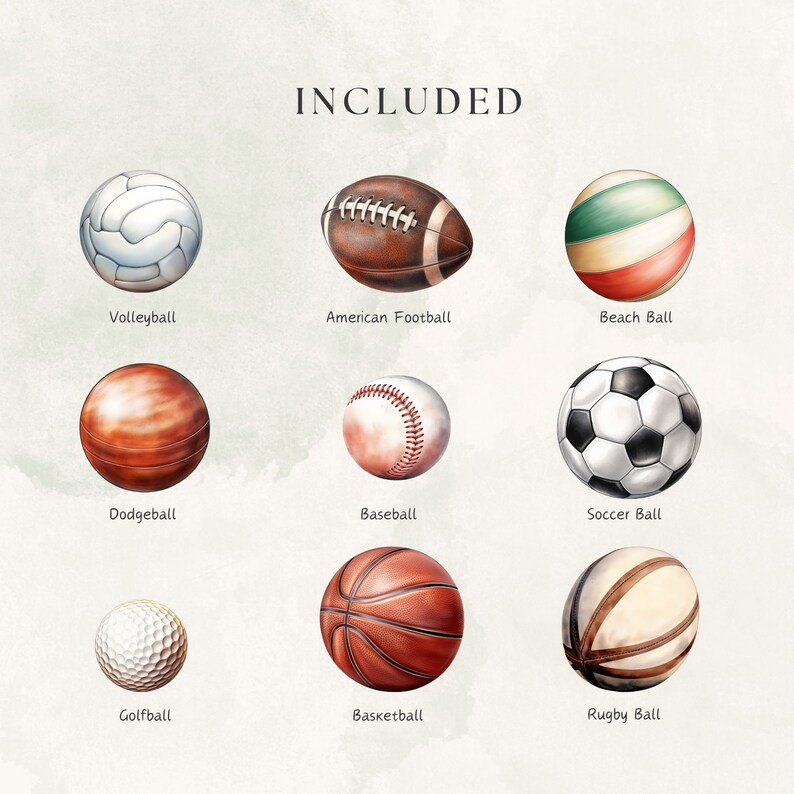 Sports Balls Clipart Watercolor png