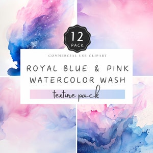 Royal Blue en Pink aquarel wash Texture Pack, genderneutrale achtergrond, digitaal papier JPG, voor ambachten en commercieel gebruik | UC401