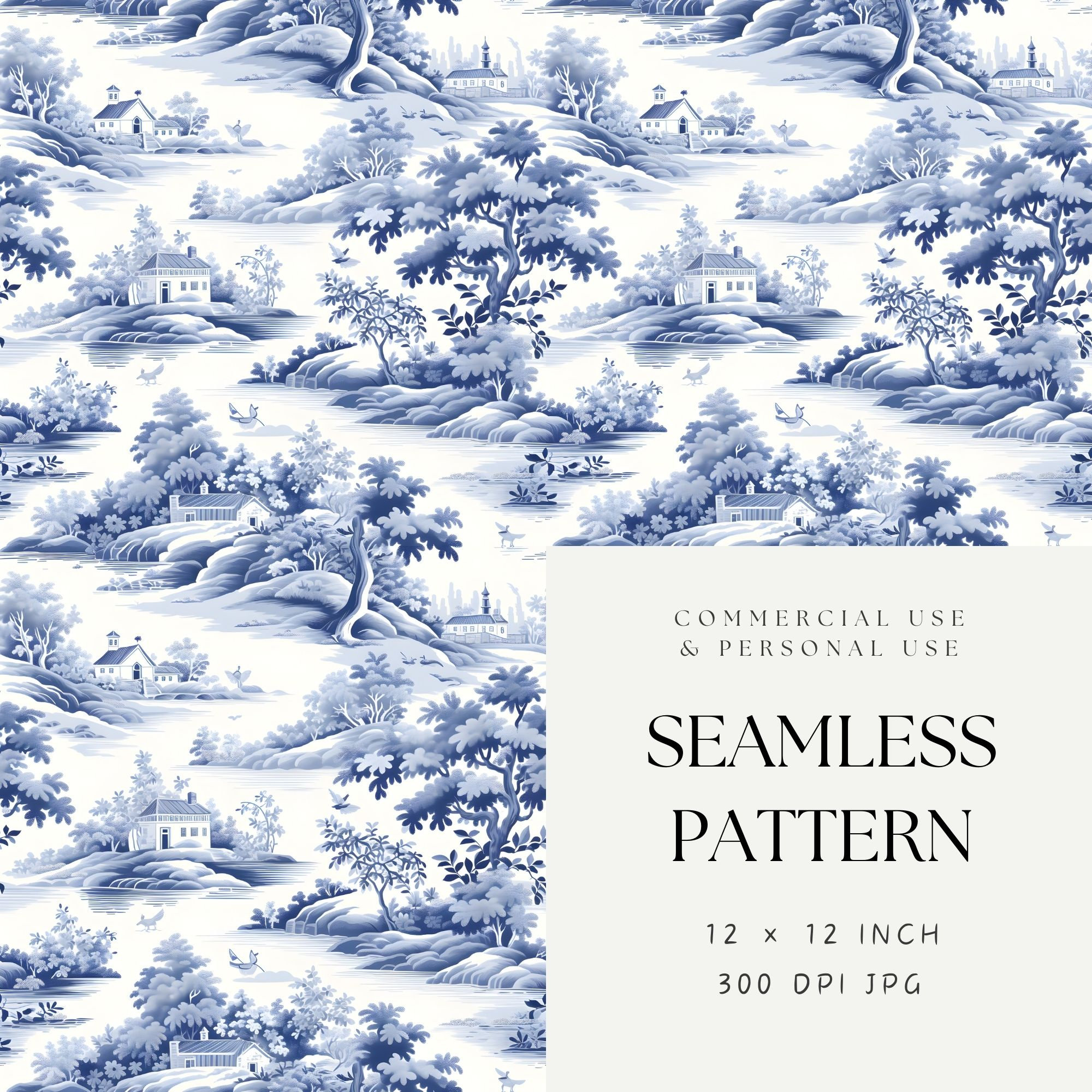 Toile De Jouy Seamless Pattern Delfts Bleu Digital Papers for ...