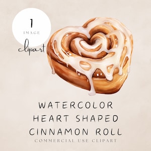 Heart Shaped Cinnamon Roll Clipart Watercolor Cinnamon Bun Love Valentine Digital Sticker Image PNG Commercial Use | UC005