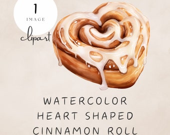 Heart Shaped Cinnamon Roll Clipart Watercolor Cinnamon Bun Love Valentine Digital Sticker Image PNG Commercial Use | UC005