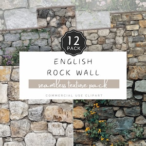 Nahtlose Englisch Rock Mauer Textur, Digitales Papier 12er Pack, Cottagecore Steinmauer, für die digitale Kreation, UV DTF & gedrucktes Handwerk | UC402