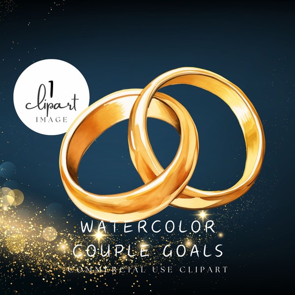 Couples Clipart, Watercolor Rings Intertwined, Infinity, Marriage Wedding Bands, Matrimony, Premium PNG, Commercial Use | UC006