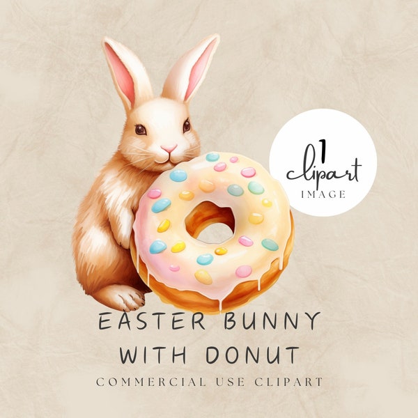 Easter Bunny Clipart, Easter Donut with Yellow Frosting and Chcolate Eggs, Cute Bunny, Transparent PNG, Commercial Use | UC110