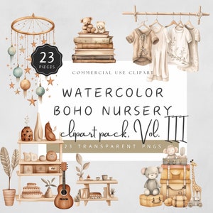 Boho Baby Clothes Clipart Neutral Baby Girl Tipi Tent Cradle Bohemian Theme Watercolor Illustrations PNG Commercial Use | UC020
