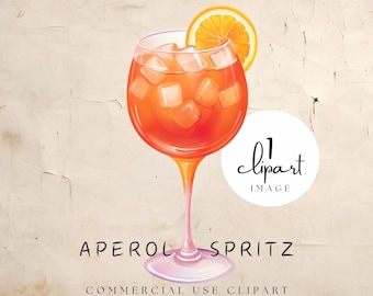 Aperol Spritz Clipart für kommerzielle Nutzung, Orange Cocktailglas PNG, für POD Trend, Sublimieren oder Dekorieren von Menüanleitungen und Ordnern | UC005