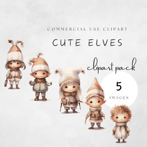 Cute Elves Clipart Pack Commercial License Christmas Elf Watercolor Aquarel Clip Art Neutral Style Winter Digital Adorable Doll | UC105