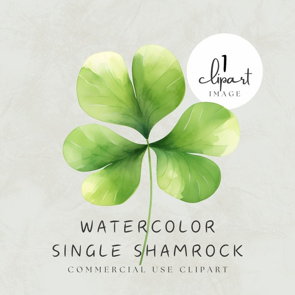 Shamcrock Clipart, Watercolor Shamrock Three Leaves, Single Clover, Transparent PNG Illustration, Commercial Use | UC003