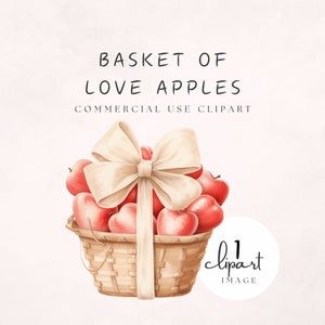 Basket of Apples Clipart Love Apple Heart Shaped Valentines Get Well Soon Watercolor Relationship Gift Sorry I Love You | UC107