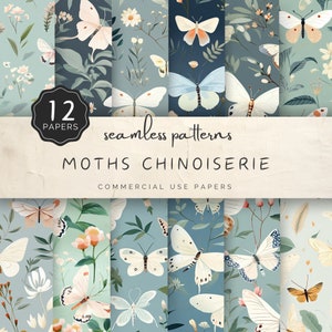 Papiers à motif chinois papillons, arrière-plan transparent jpg, art vintage de la vie nocturne, pour des impressions de qualité et des créations numériques, commercial | UC301