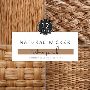 May include: A pack of 12 natural wicker textures for commercial use clipart. The textures feature different weaves and patterns of natural wicker.