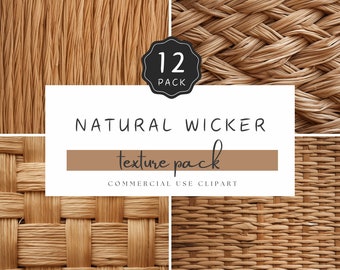 Wicker Texture, Natural Digital Paper Pack of 12 jpeg, Neutral Brown, Braided Wicker Basket Background for Digital Creation Crafts | UC402