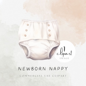 Diaper Clipart Cute Nappy Image in White for Newborn Baby PNG Transparent White Old Fashioned Watercolor Drawing | UC020