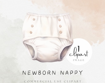 Diaper Clipart Cute Nappy Image in White for Newborn Baby PNG Transparent White Old Fashioned Watercolor Drawing | UC020