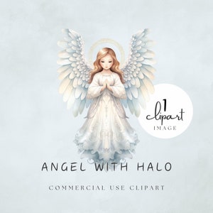 Ángel con imágenes prediseñadas de halo, ilustración de ángel simétrico en acuarela, inspiración kawaii simple, para artesanía estacionaria e impresa / UC012