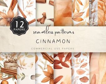 Cinnamon Digital Paper, Seamless Pattern Tile, Watercolor Winter Color Palette, Cinnamon Stick Composition, Commercial Craft UV DTF | UC301