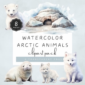 Arctic Animals Clipart Polar Bear Ice Igloo Image Polar Fox Transparent PNG Commercial Use Walrus Clipart Small Pack | UC004