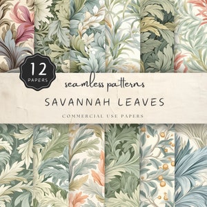 Savannah Blätter Papier, grüner digitaler Hintergrund jpg, Safari Dschungel Laub, Druck auf Papier oder Stoff, kommerzielle Nutzung | UC301