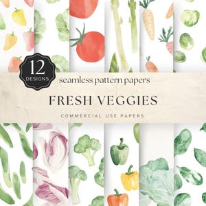Carta digitale con verdure fresche, motivo senza soluzione di continuità ad acquerello, broccoli pastello, peperoni, fagiolini, per uso commerciale, artigianato / UC301