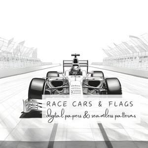 Modèles sans couture de voitures de course et fond de texture de drapeau de voiture de course formule papier numérique pour travaux manuels fixes, Web ou imprimables | UC301