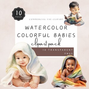 Colorful Babies Clipart Gender Neutral Baby Boy and Infant Girl in Rainbow Blanket Baby Reading Book PNG 1st Birthday Commercial Use | UC014