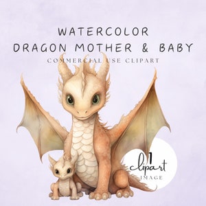 2024 Dragon Clipart Mother Baby Dragon PNG Flying Wings Fantasy Game Watercolor Illustration Digital Sticker Commercial Use | UC207