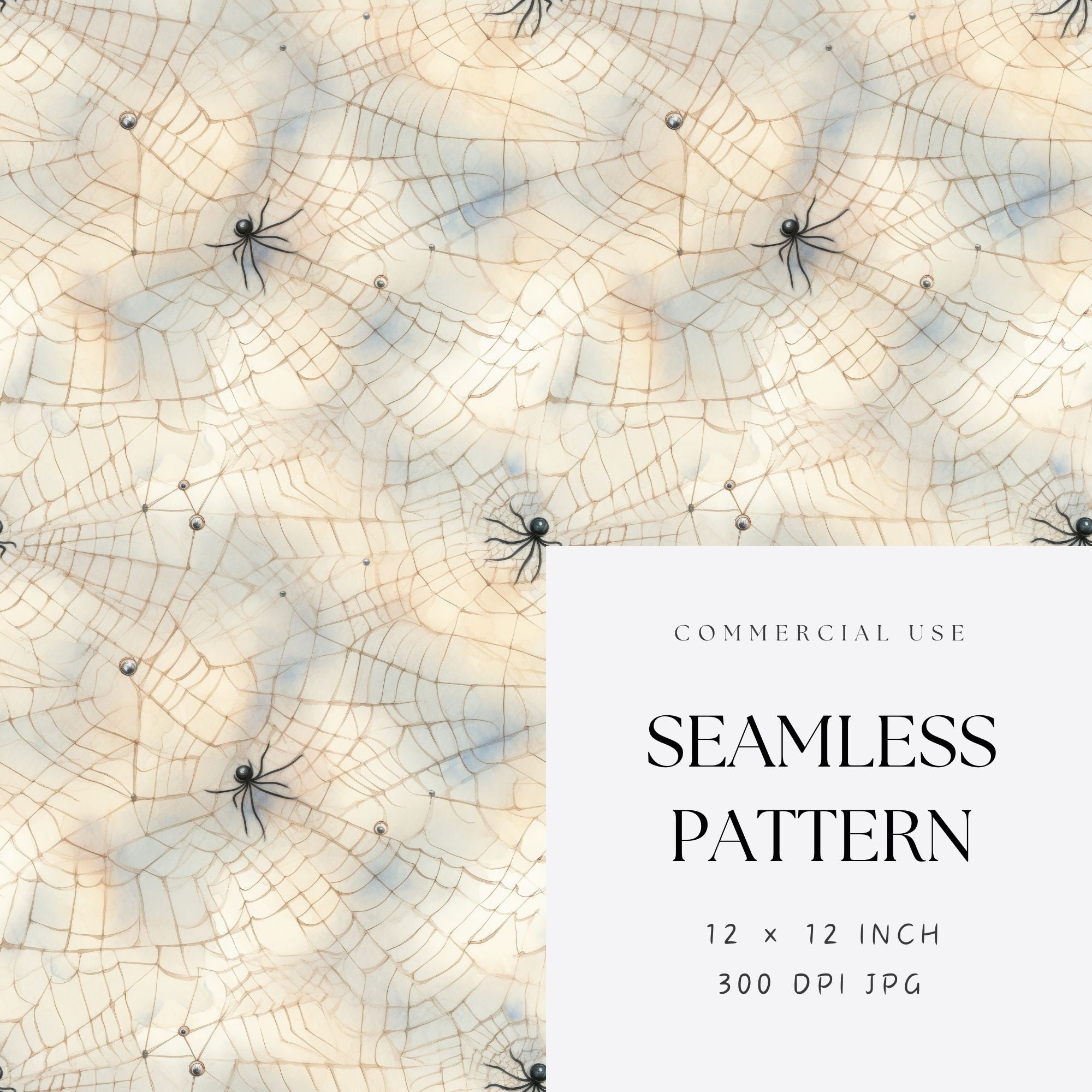 Spiders Web Digital Paper Seamless JPG, Spooky Watercolor Spider Web ...