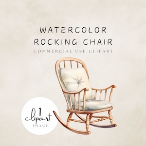 Rocking Chair Clipart Nursery Baby Clipart Neutral Soft Wood Watercolor Digital Sticker Image PNG Commercial Use | UC020