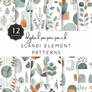 Papier numérique scandinave, motif Boho Elements vert sauge et cuivre, arrière-plan numérique, carreaux répétitifs, usage commercial | UC301