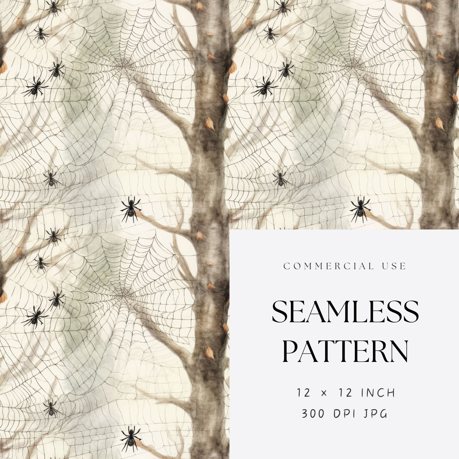 Spiders Web Digital Paper Seamless JPG, Spooky Watercolor Spider Web ...