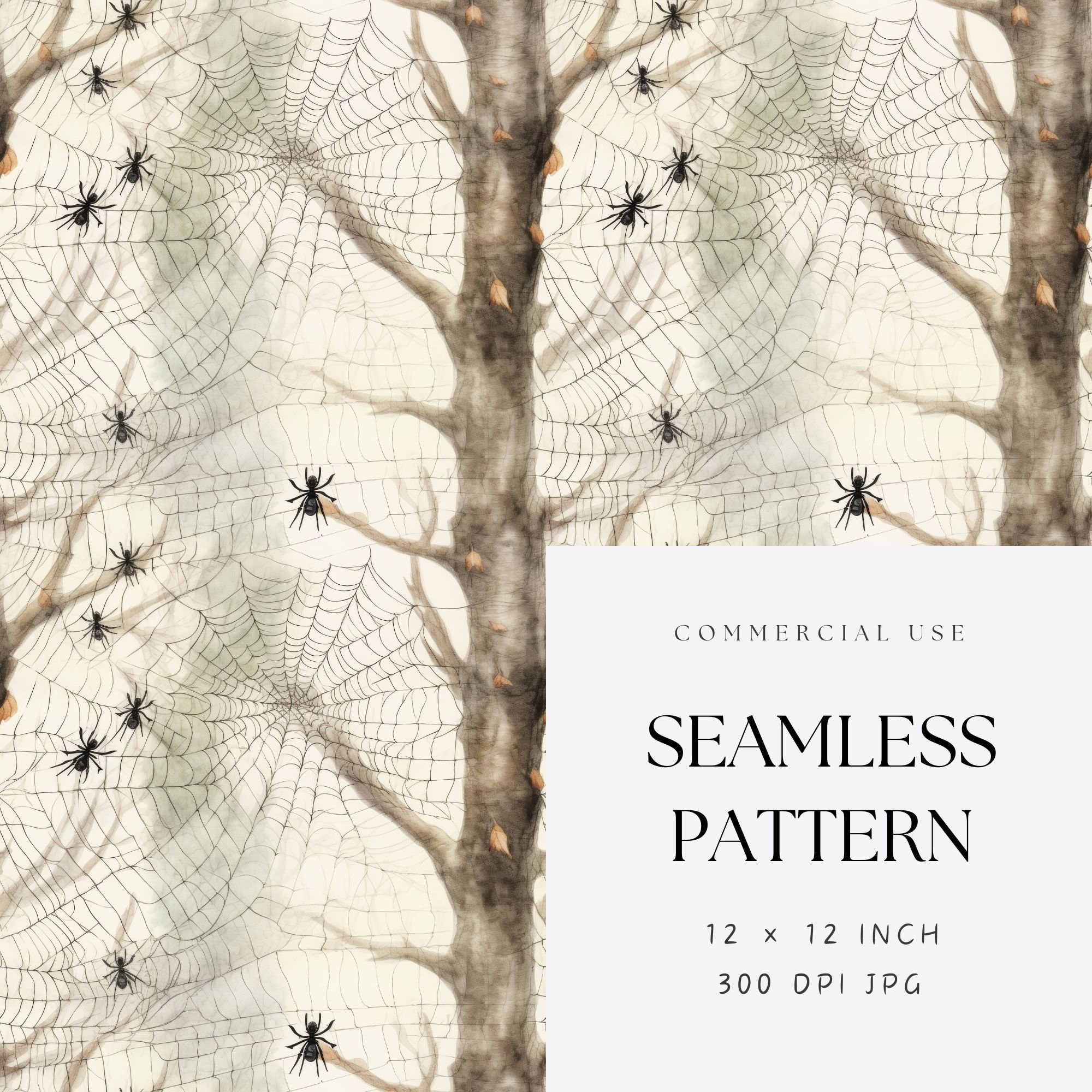 Spiders Web Digital Paper Seamless JPG, Spooky Watercolor Spider Web ...
