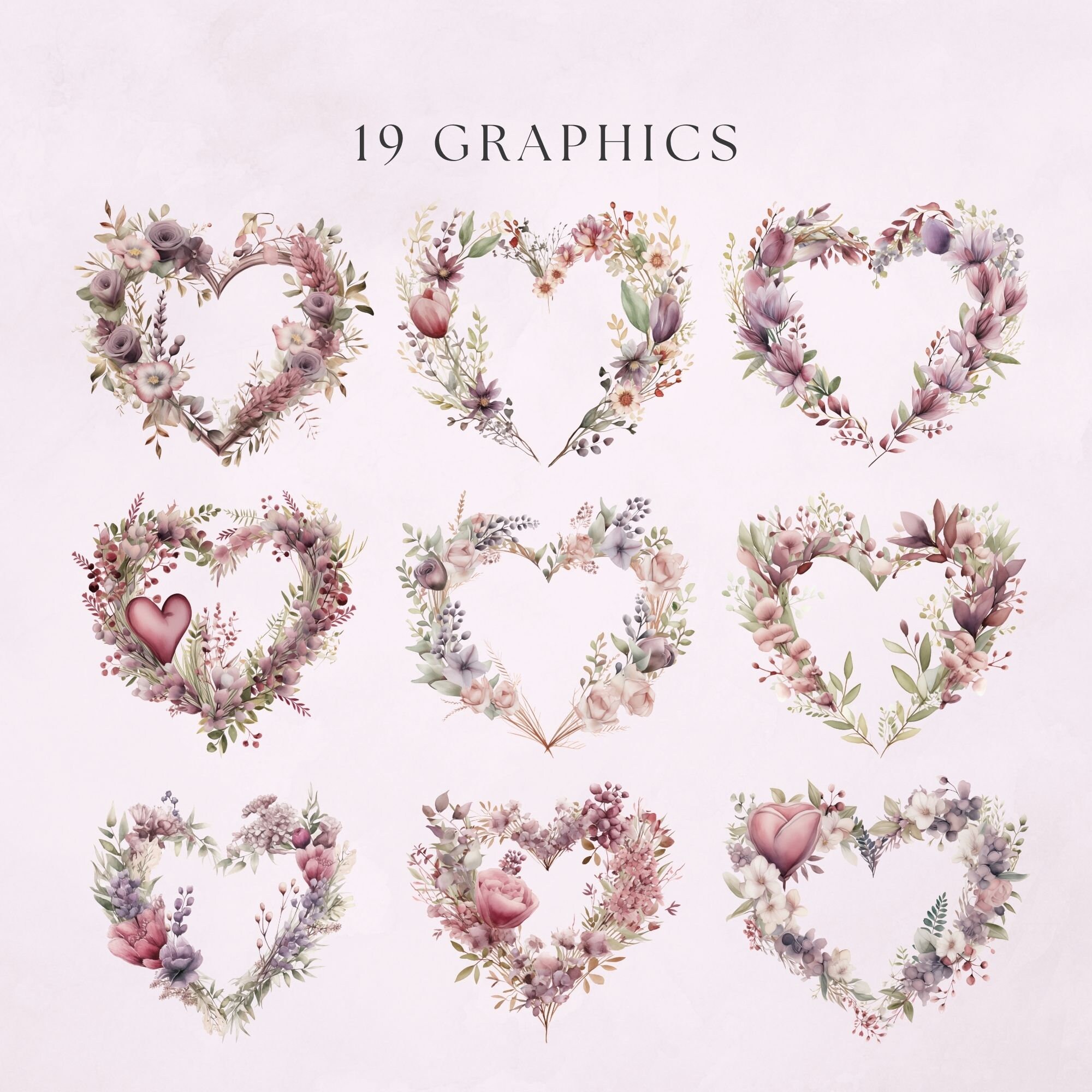 Heart Shaped Wreaths Clipart Watercolor Floral Wreath Roses Lavender ...