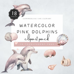 Dolphin PNG Cute Underwater Animal Clipart Dusty Pink Oyster Jellyfish Old Rose Cute Baby Dolhpins Commercial Use | UC004