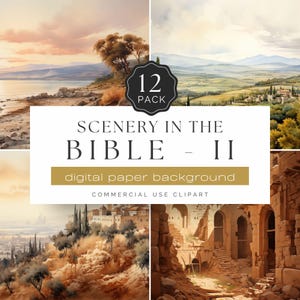 Paquete de imágenes prediseñadas de paisajes bíblicos: 12 imágenes digitales de paisajes de Tierra Santa, fondos para diarios bíblicos cristianos, arte del antiguo Israel / UC302